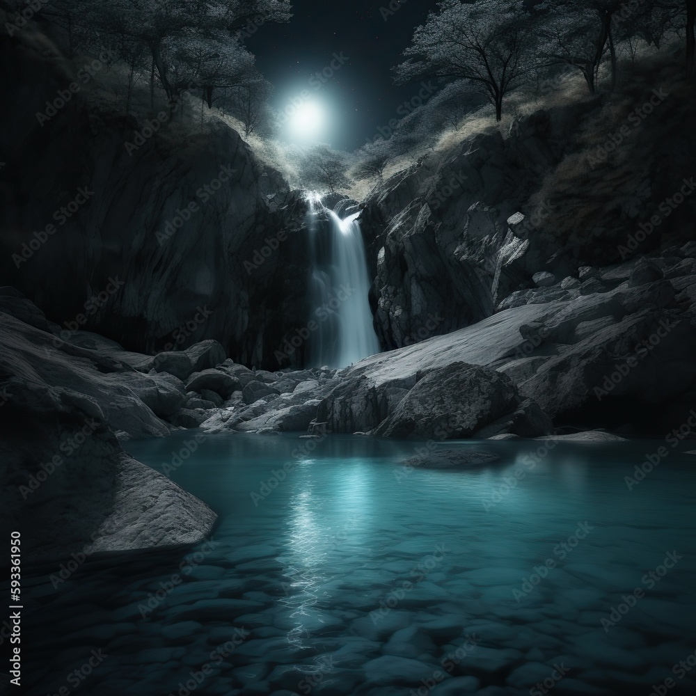 Waterfall & Moon, White Rocksm, Cinematic Shot