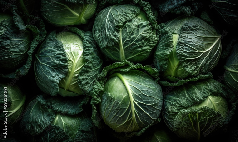 Fototapeta premium a pile of green lettuce sitting next to each other. generative ai