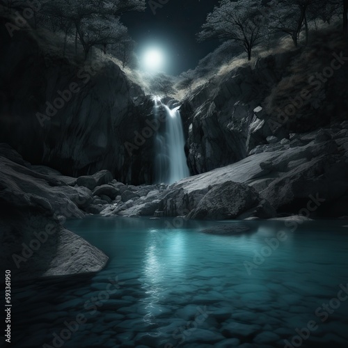 Waterfall & Moon, White Rocksm, Cinematic Shot