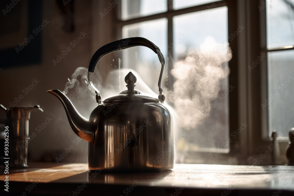 A boiling tea kettle with steam coming out of it. AI generative image Stock Illustration Adobe Stock