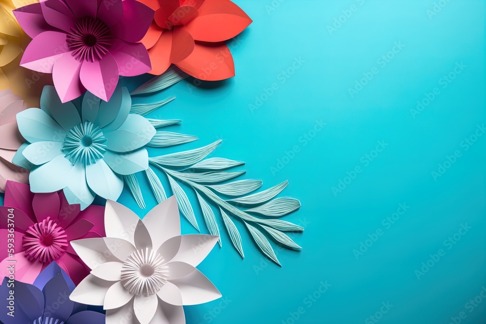 Fototapeta premium Paper art flowers on isolated background