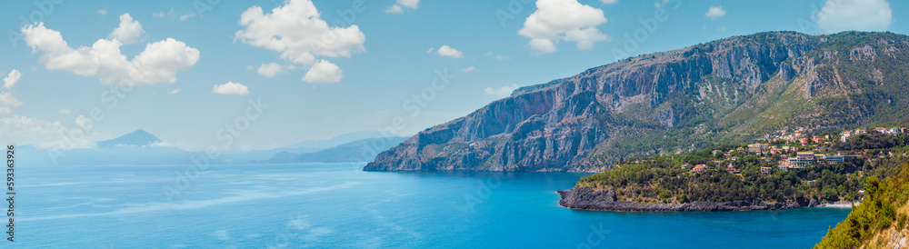 Beautiful Tyrrhenian sea coastline landscape. Not far from Sapri, Campania, Italy.