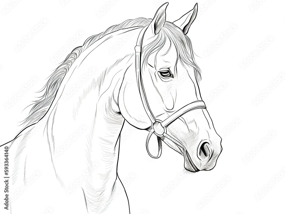  Pferd Zeichnung in Schwarz Weiß zum ausmalen Stock Illustration 