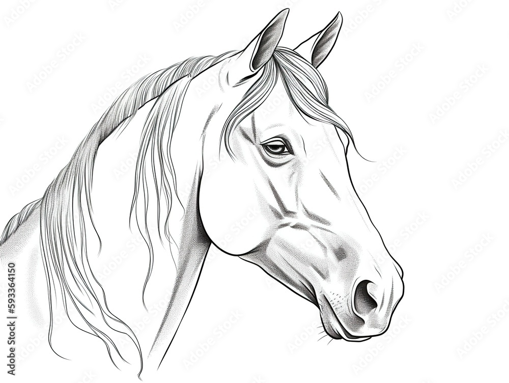  Pferd Zeichnung in Schwarz Weiß zum ausmalen Stock Illustration 