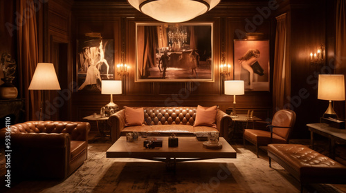Luxurious Living Room Interior with Mockup Frame Poster, Modern interior design, 3D render, 3D illustration