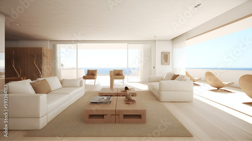 Minimalist Living Room Interior, Modern interior design, 3D render, 3D illustration © Roman P.
