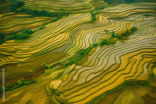 Aerial Perspective: Rice Field and Agriculture Field in China's Natural Landscape