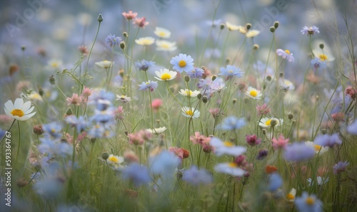  a field of wildflowers and daisies in a meadow. generative ai