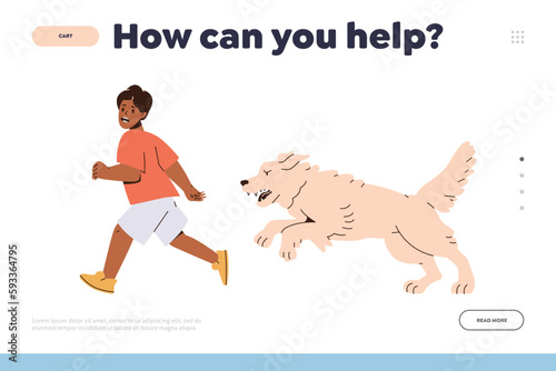 Landing page design template for online service offering professional help to overcome fears of dogs