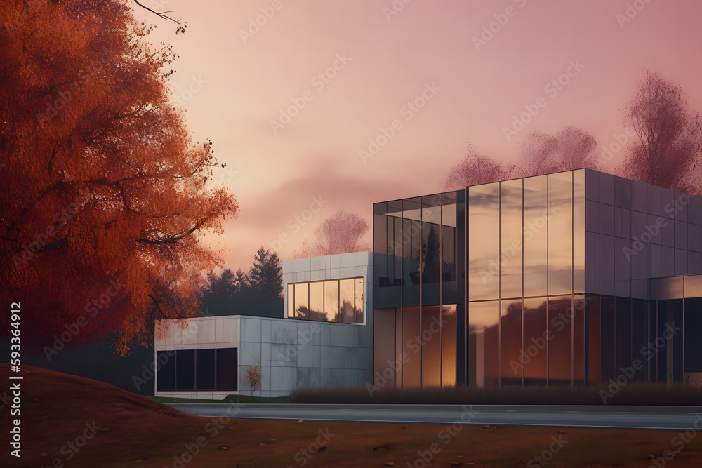 Obraz premium The Beauty of Twilight: A Modern Glass House Illuminated in Style