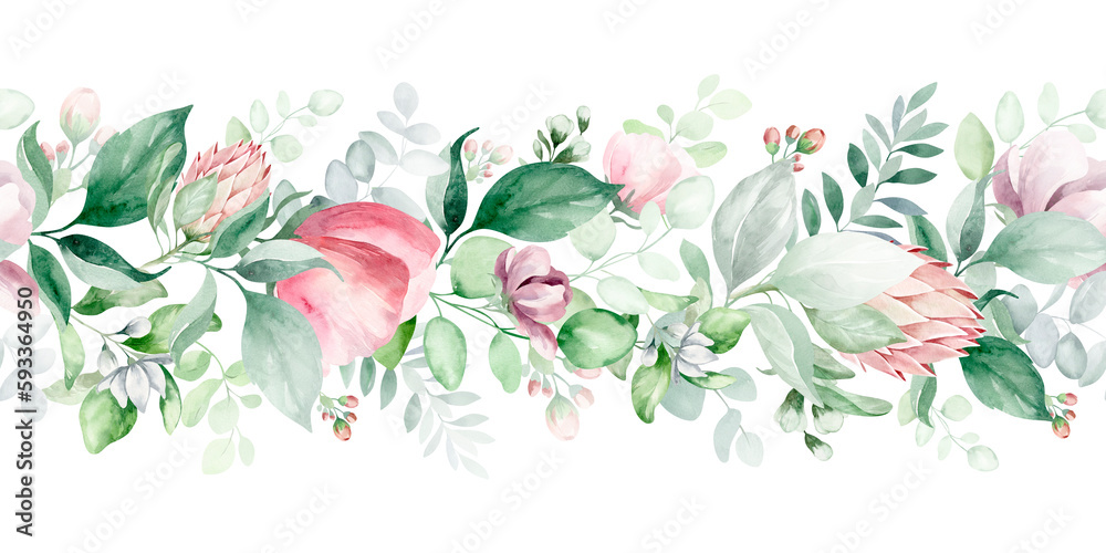 Watercolor seamless border - illustration with vibrant pink vibrant ...