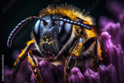 Bee on a Purple Flower, Close Up, Macro