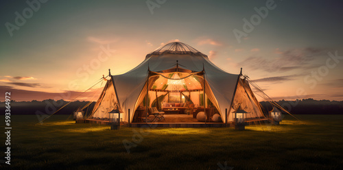Witness the magnificent beauty of nature with a tent put up in a field and a gorgeous sunset as the backdrop. This picturesque scene makes the perfect nature wallpaper.