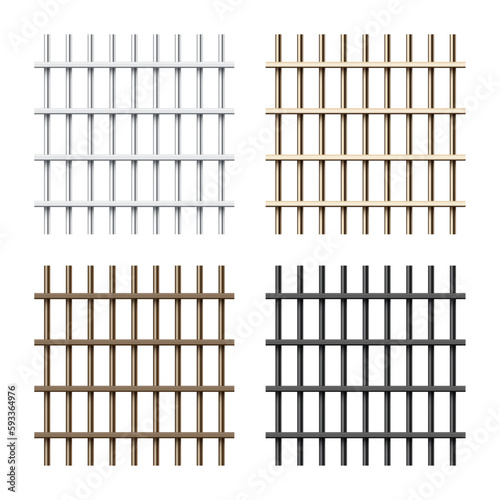 Wallpaper Mural Realistic shiny metal prison bars isolated on white background. Detailed jail cage, prison iron fence. Criminal background mockup. Vector illustration Torontodigital.ca