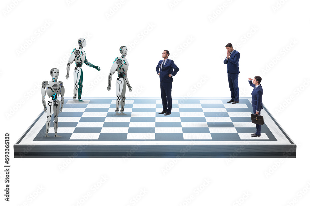 Concept of chess played by humans versus robots Concept of chess played by humans versus robots