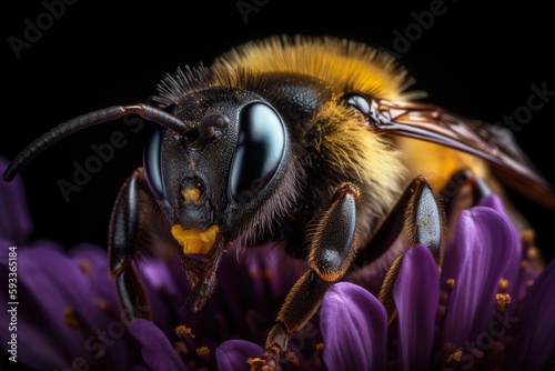 Bee on a Purple Flower, Close Up, Macro