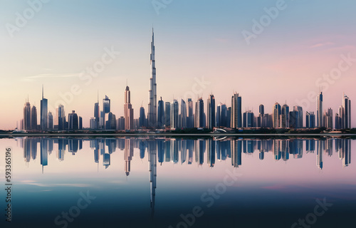 A view of a city skyline with a reflection in the water © bharath