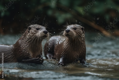 Film playful otters frolicking in a river © Sascha