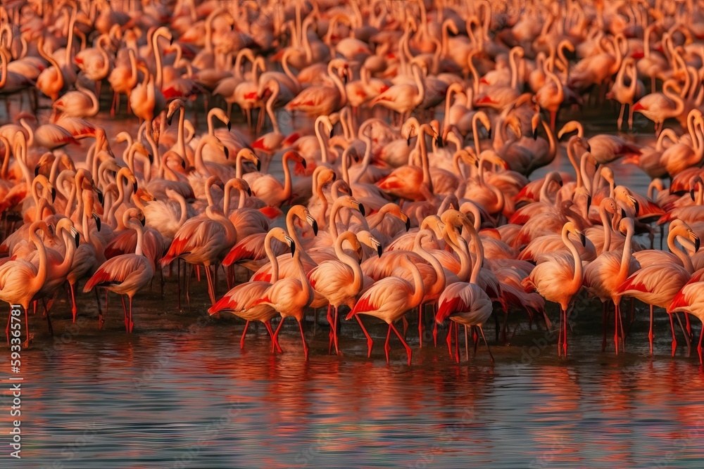 Naklejka premium Capture the stunning colors of a flock of flamingos taking flight