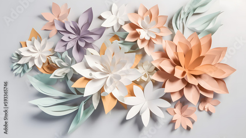 A group of paper flowers sitting on top of a table, an abstract flower sculpture