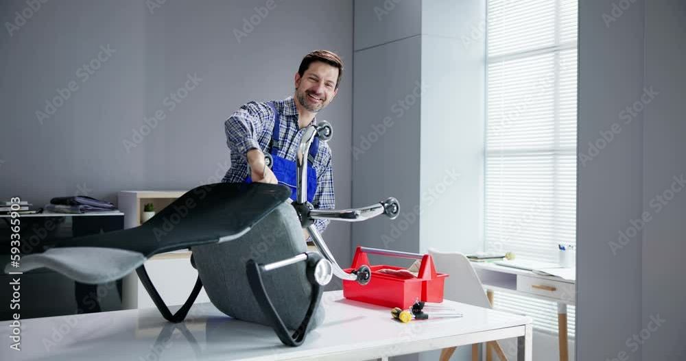 Office Chair Assembling And Repair. Man Working Office Chair Assembling And Repair. Man Working