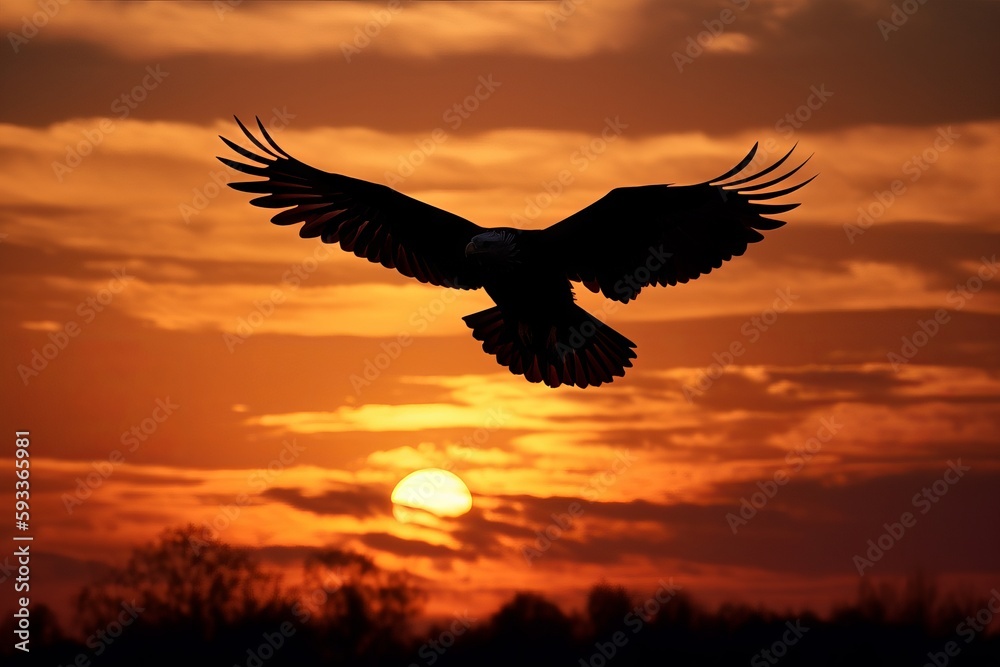 Obraz premium 2. Photograph the silhouette of a soaring eagle against a sunset sky