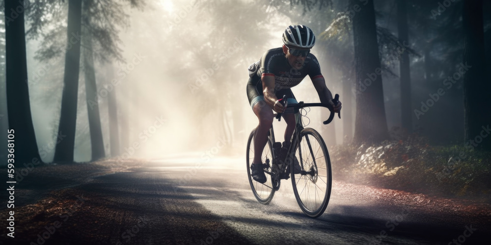 Professional road bicycle racer in action, Generative Ai - obrazy, fototapety, plakaty 