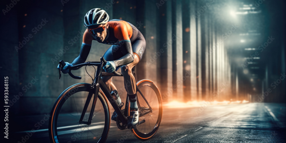 Professional road bicycle racer in action, Generative Ai - obrazy, fototapety, plakaty 
