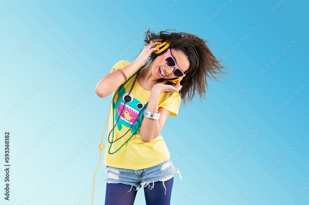 joyful beautiful happy young woman dancing