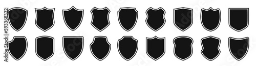 Black Shields with frame. Collection of shield icon vector template isolated. Logo design set, flat style editable vector illustration