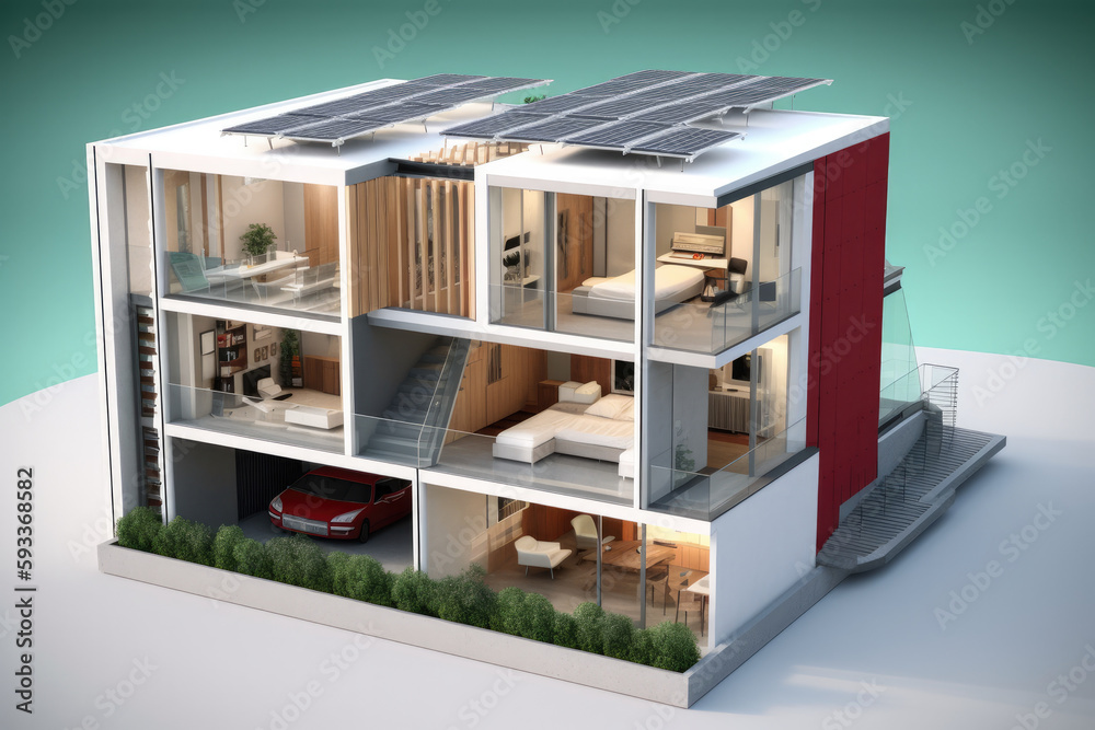 Modern zero emission house concept, 3D render high quality generative ai Modern zero emission house concept, 3D render high quality generative ai