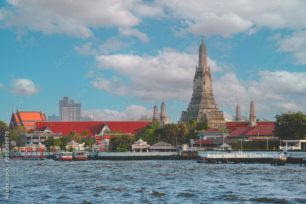 Wat Arun, the Iconic Landmark of Bangkok on Chao Phraya River Bank, Historic Place in Thailand