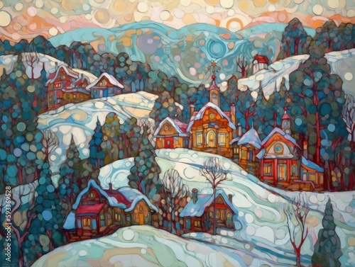 watercolor painting of the house, christmas, winter, Colourful illustration, Created using generative AI tools.
