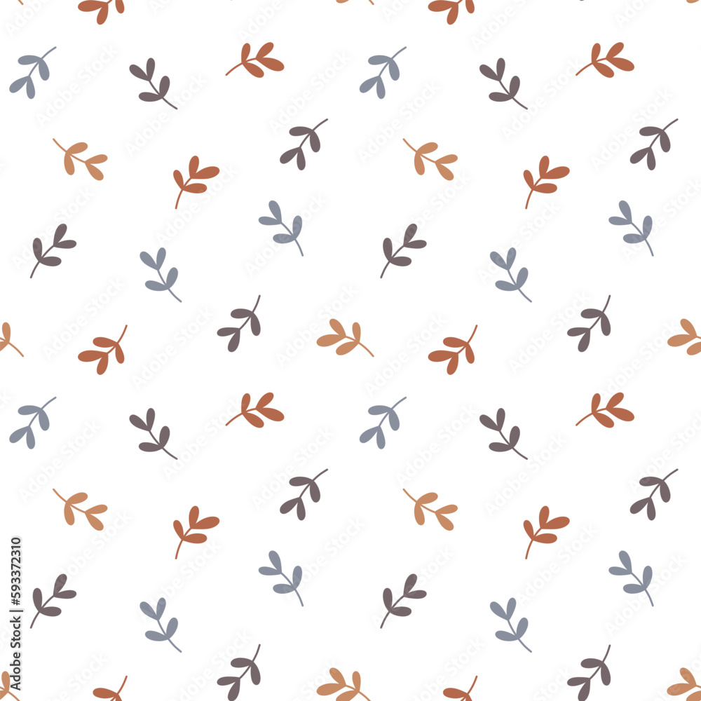 Cute hand drawn autumn leaves seamless vector pattern. Scandinavian vintage style design. Seasonal floral background for apparel, fabric, wallpaper, textile, packaging, card, print, wrapping paper.