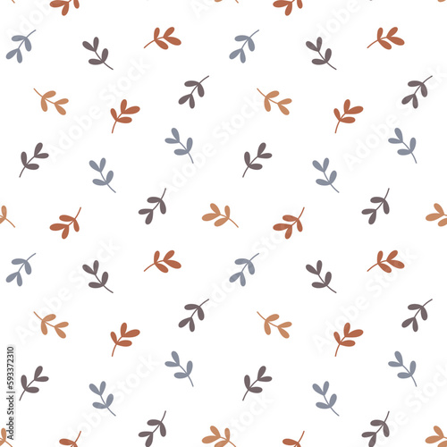 Cute hand drawn autumn leaves seamless vector pattern. Scandinavian vintage style design. Seasonal floral background for apparel, fabric, wallpaper, textile, packaging, card, print, wrapping paper. © Anima Allegra