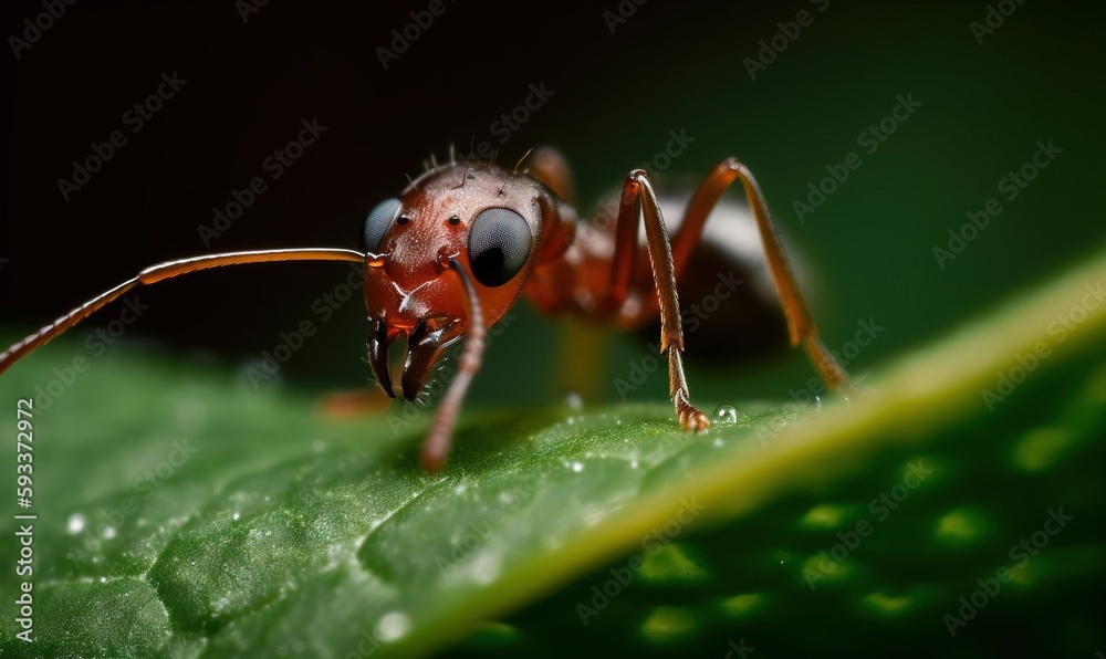 a close up of a bug on a leaf with drops of water on it. generative ai a close up of a bug on a leaf with drops of water on it. generative ai