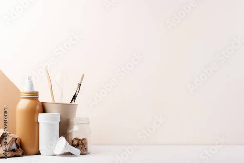 Zero waste concept, with copyspace and white high key background. High quality generative ai