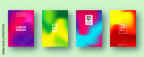 Colorful modern abstract backgrounds with neon red, green, blue, purple, yellow and pink gradient. Dynamic color flow poster, banner. Vector illustration.