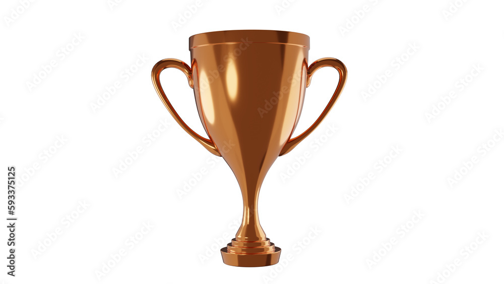 Bronze shiny trophy cup with handles isolated on transparent background. Third place. Award concept. 3D render Bronze shiny trophy cup with handles isolated on transparent background. Third place. Award concept. 3D render