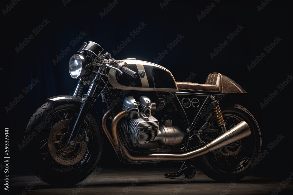 Cafe racer motorcycle on black. Generative AI. Cafe racer motorcycle on black. Generative AI.