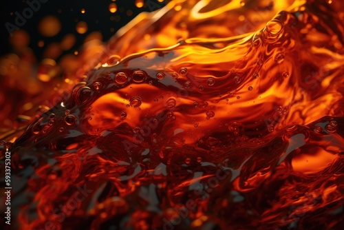 Soda pour. Red orange brown liquid splashing pour. Soda drink. Fluid liquid. photo