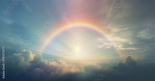 Vibrant Rainbow Emerging in the Clouds - Stunning Natural Phenomenon. Generative AI. © Henry Letham