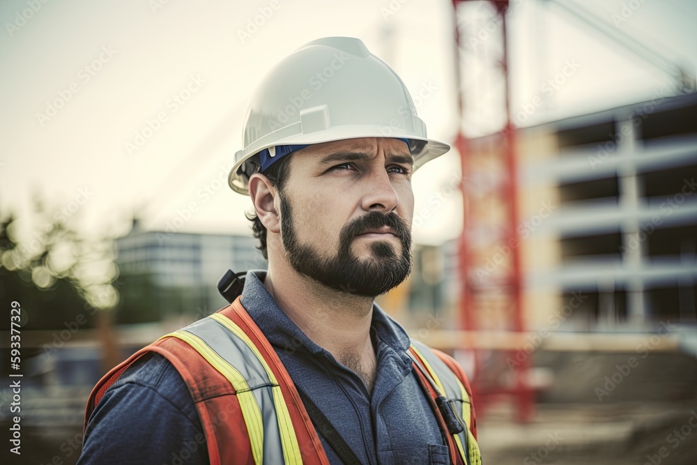 Construction Worker at Building Site. Generative AI. Construction Worker at Building Site. Generative AI.