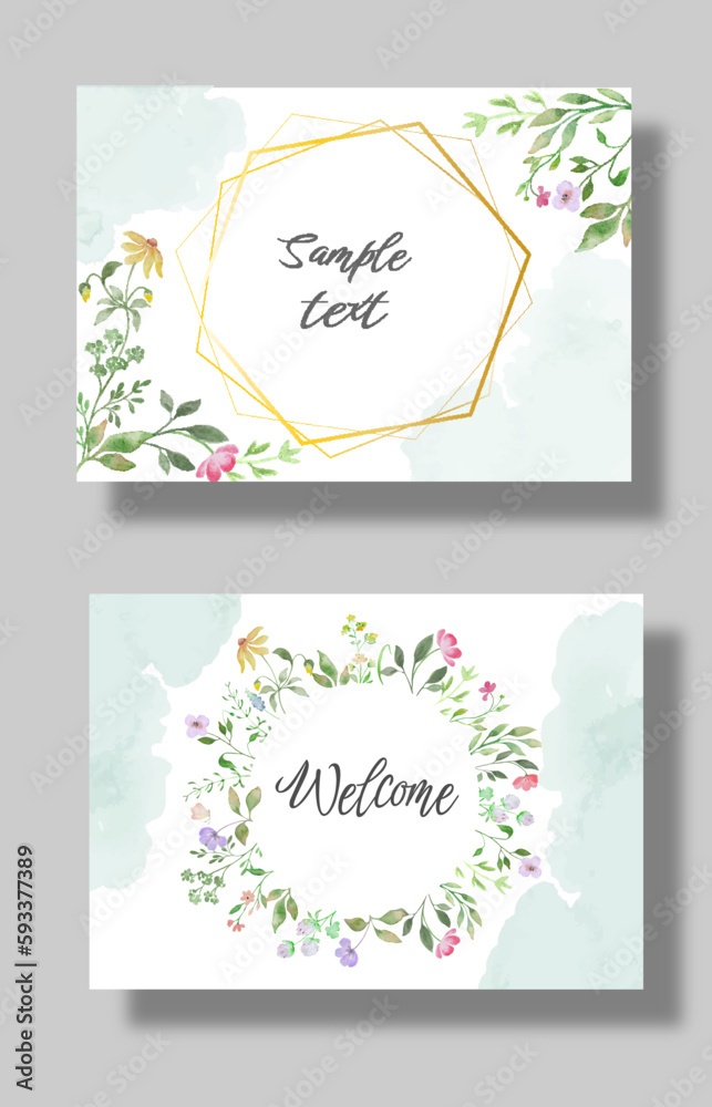 Set of watercolor floral thank you cards. Hand drawing illustration isolated on white background. Vector EPS.