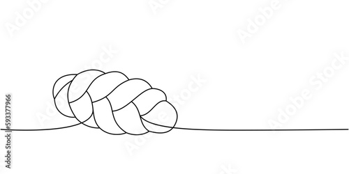 Braided bread, challah one line continuous drawing. Bakery pastry products continuous one line illustration. Vector minimalist linear illustration.