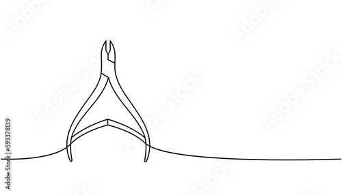 Metal nail cuticle tongs, professional tools, nippers one line continuous drawing. Manicure and pedicure tools continuous one line illustration.
