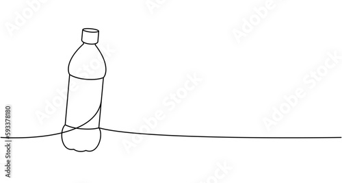 Plastic bottle one line continuous drawing. Empty glass or plastic bottle continuous one line illustration. Vector linear illustration.