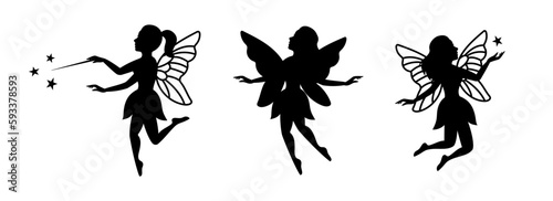 Beautiful fairy silhouettes. Funny fairies in different poses. Creatures with wings. Mythical fairy tale characters in cute dresses. Beautiful fairies © Lifeking