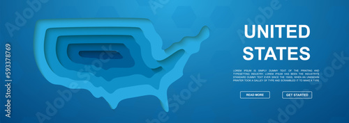 USA paper cut symbol for promotion banner. Horizontal paper cut illustration. USA map template illustration concept. Website design