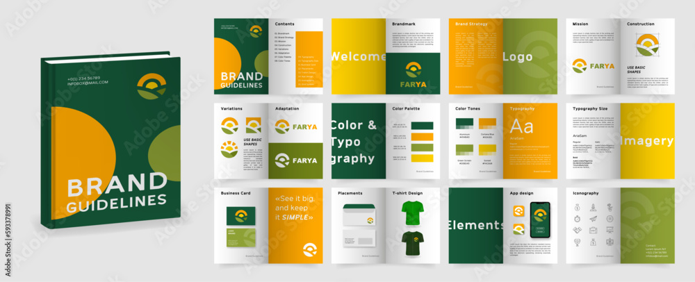 Green and Orange Brand Guidelines template. Brand Manual presentation ...